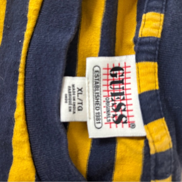 GUESS Blue/Yellow Striped Men’s T-Shirt Size XL Cotton Guess Originals Retro ‘90 - Picture 5 of 7